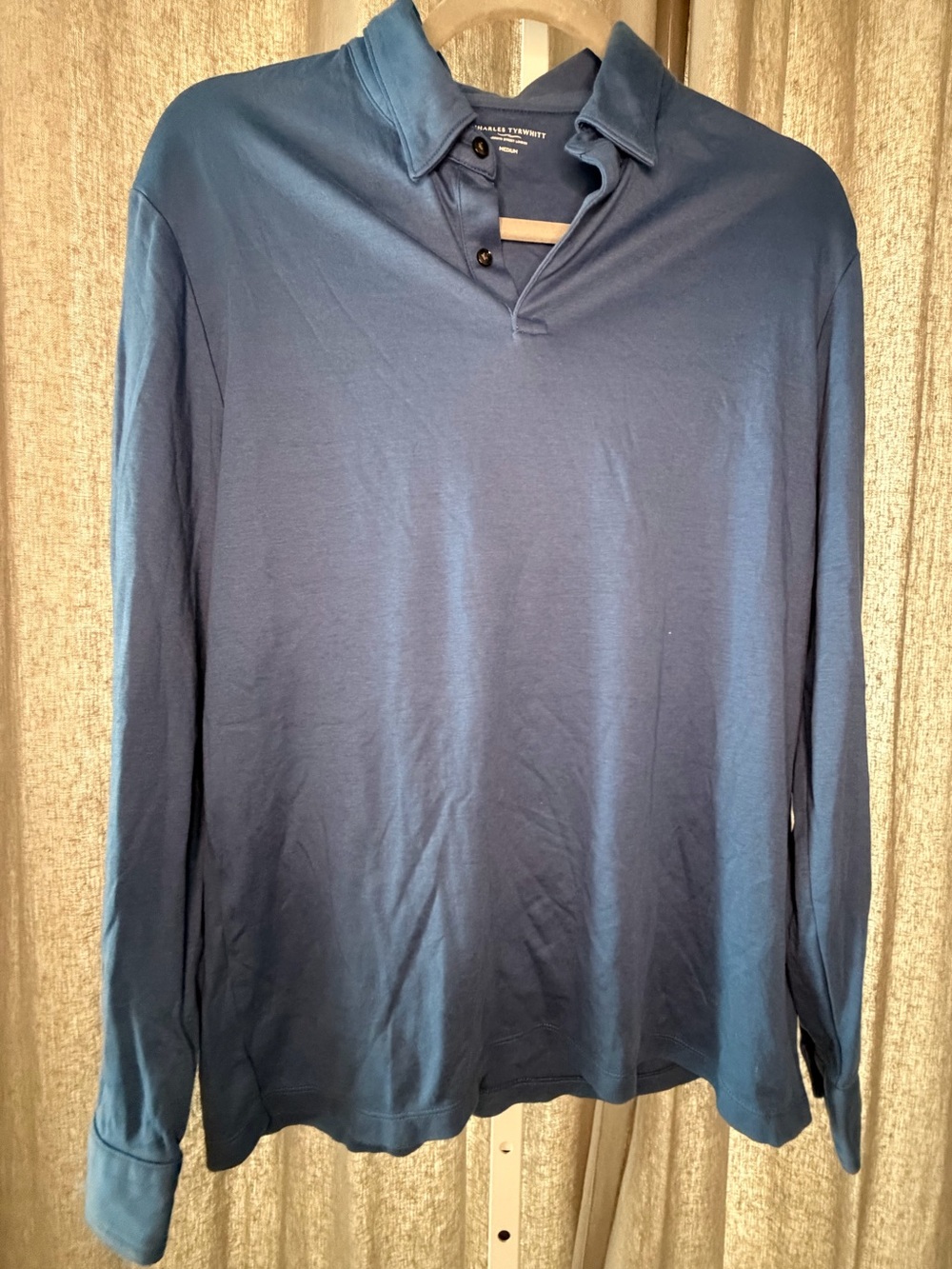 Charles Tyrwhitt Men's Blue Long-Sleeve Polo Shirt